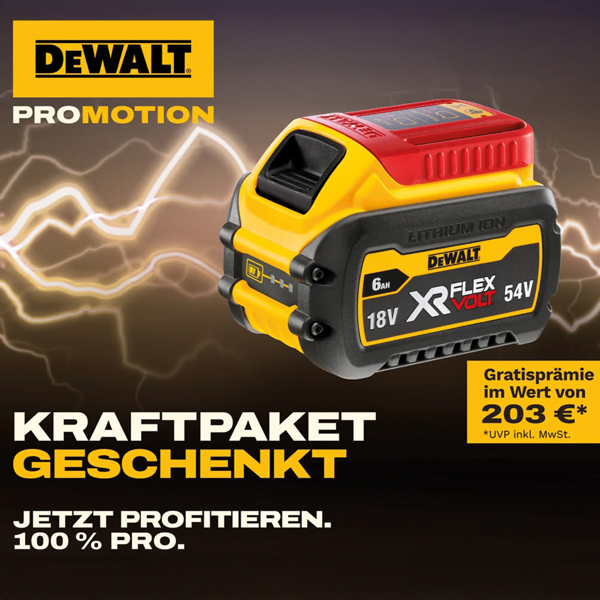 Gratis Kraftpaket beim Kauf von Dewalt 18 V oder 54 V Geräten